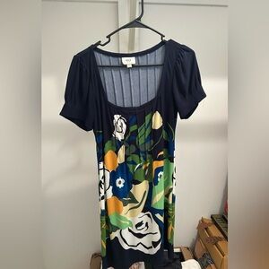 ECI Blue and Green Puff Sleeve Mini Dress